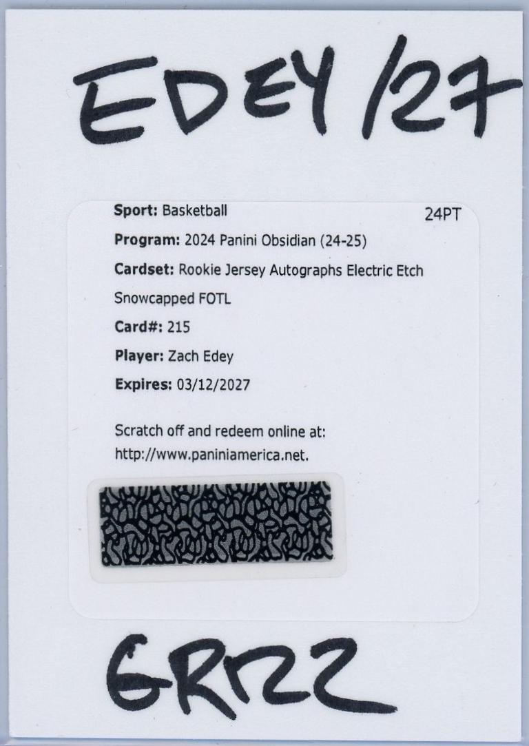 Zach Edey [Snowcapped Autograph] #215