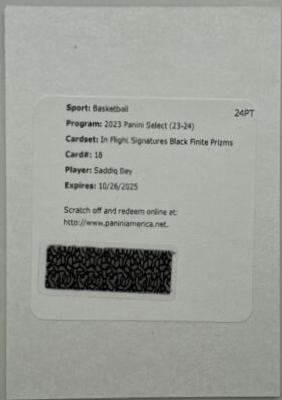 Saddiq Bey [Black Finite Prizm] #IFS-