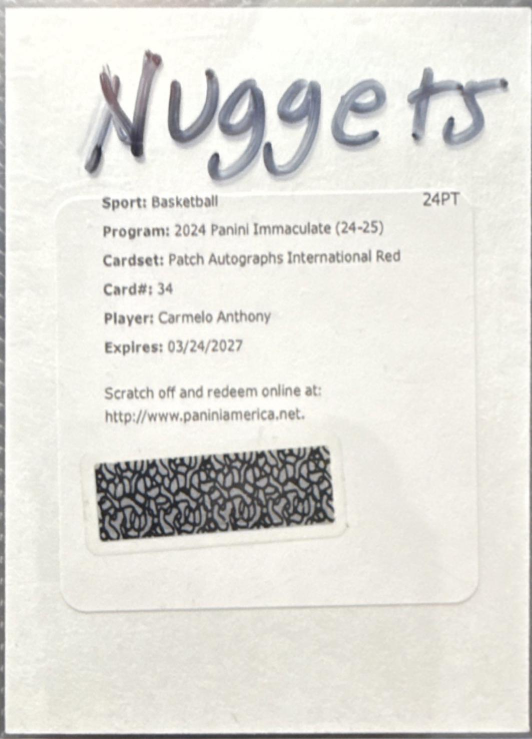 Carmelo Anthony [International Red] #34