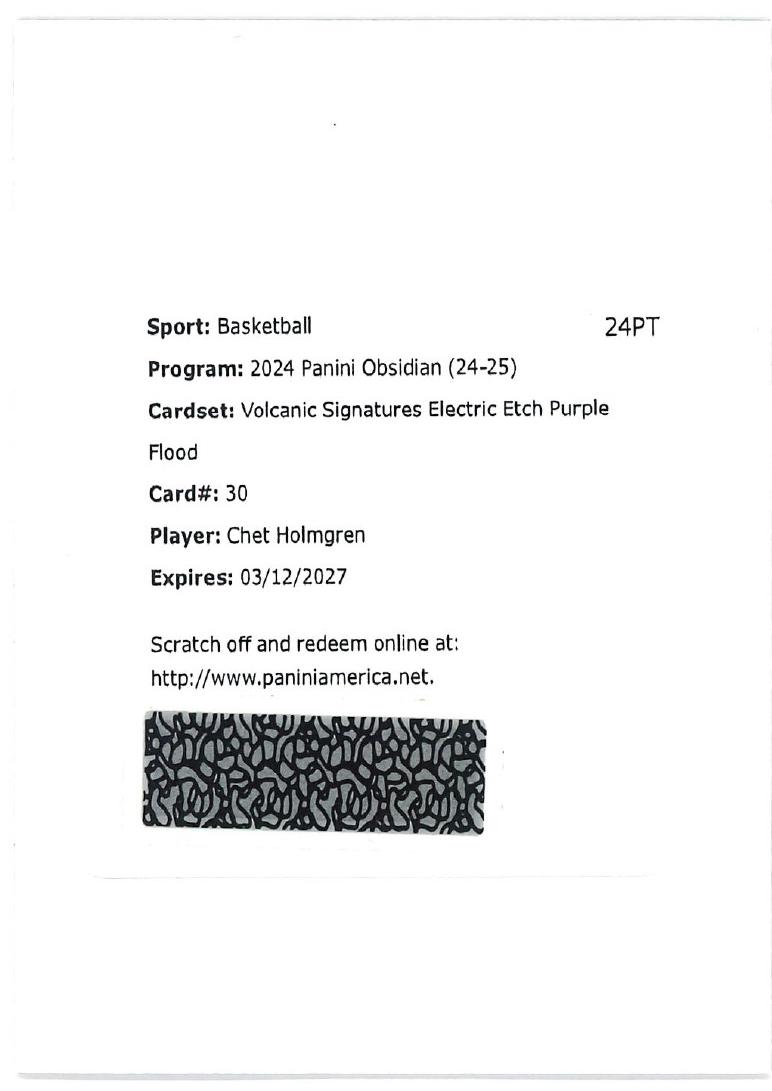 Chet Holmgren [Electric Etch Purple Flood] #VS-CHO