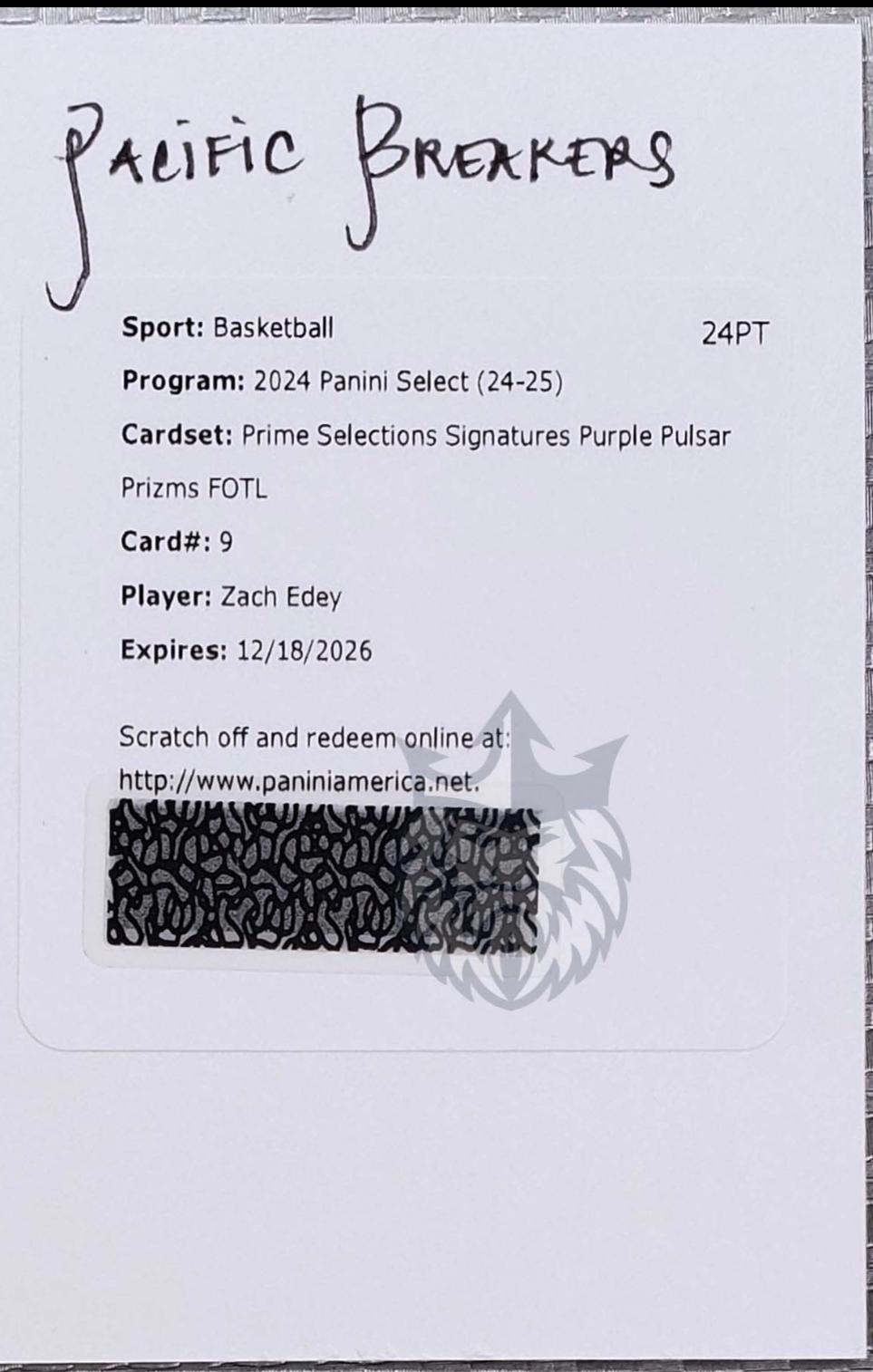 Zach Edey [Purple Pulsar Prizm FOTL] #9