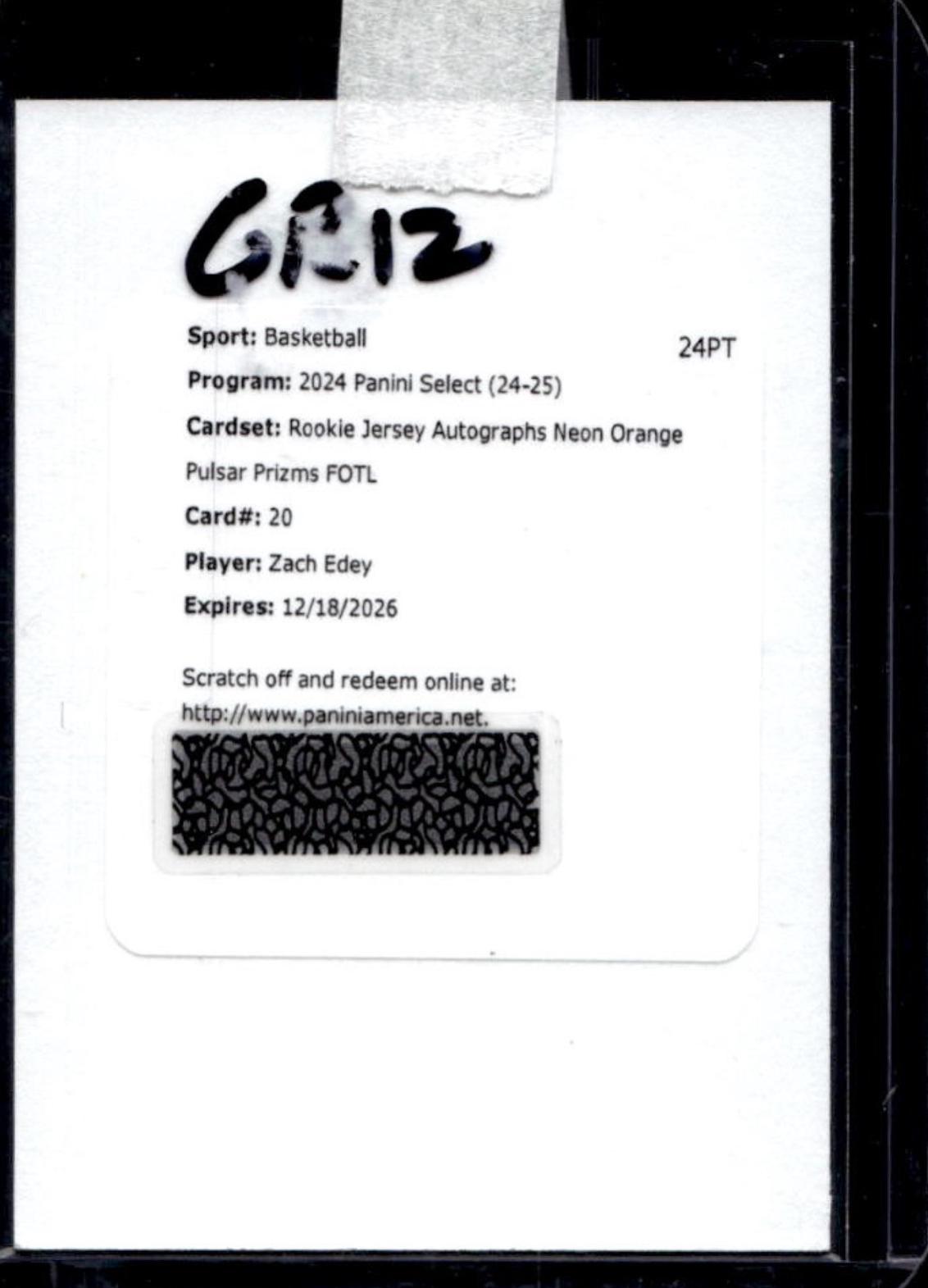 Zach Edey [Neon Orange Pulsar Prizm] #RJA-ZEG