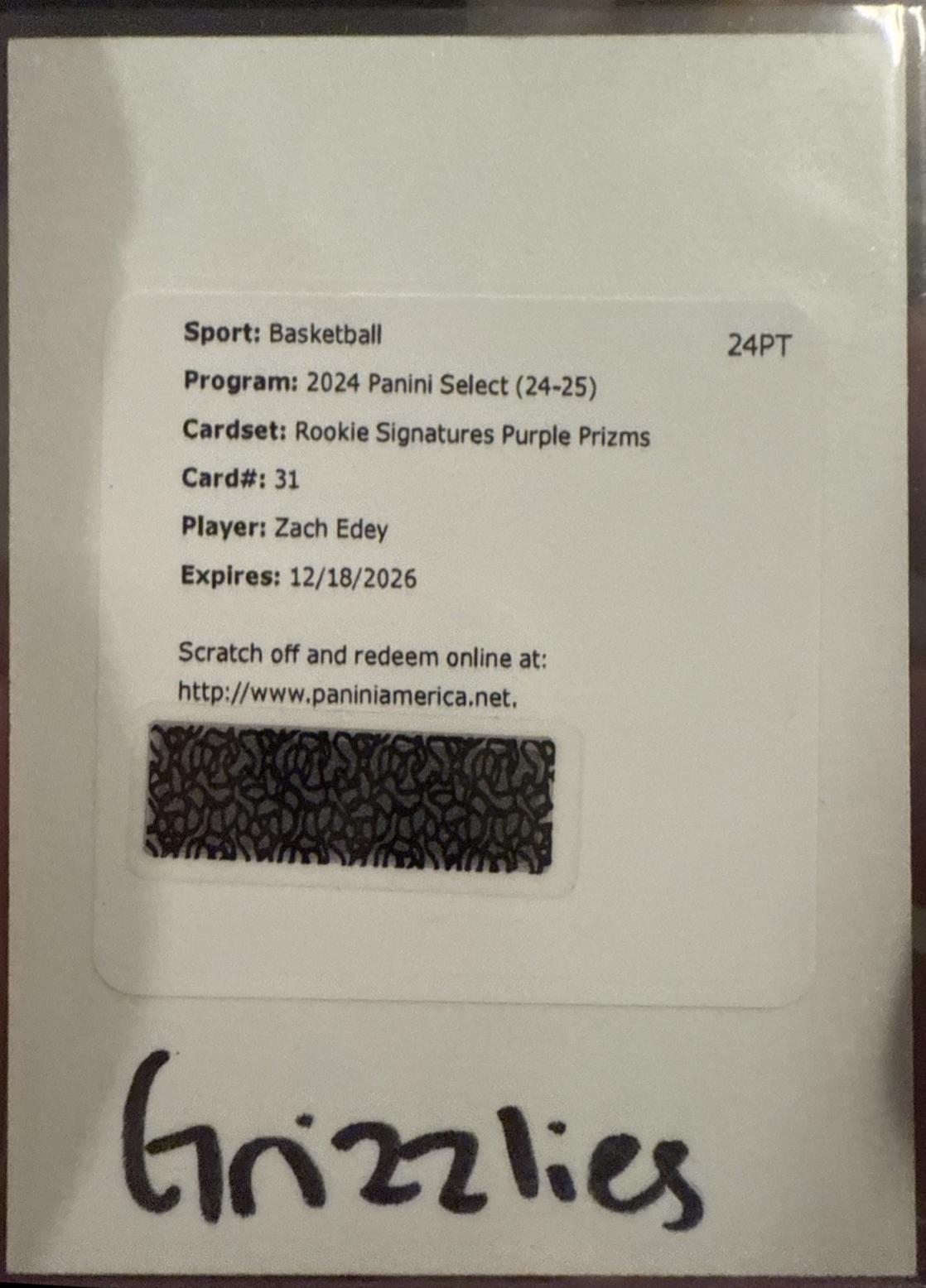 Zach Edey [Purple Prizm] #31
