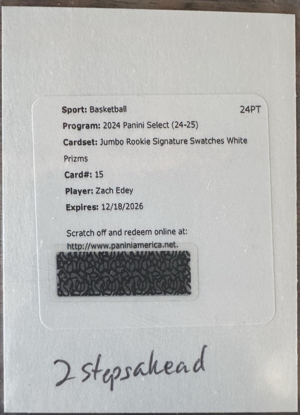 Zach Edey [White Sparkle Prizm] #31
