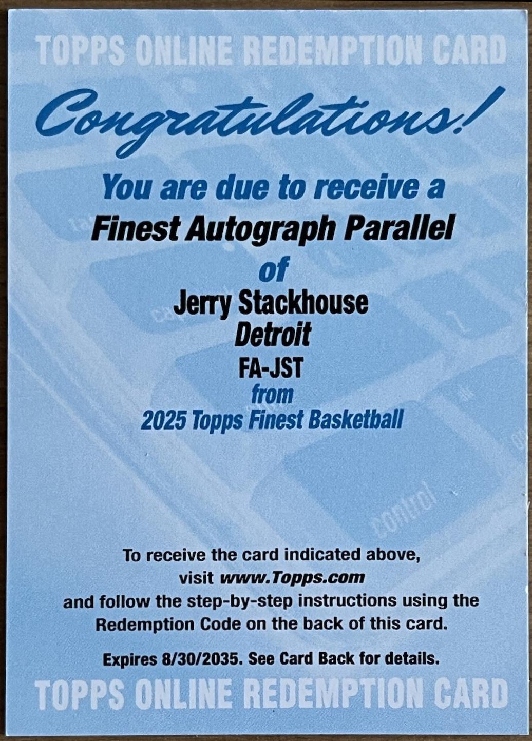 Jerry Stackhouse [Superfractor] #FA-JST