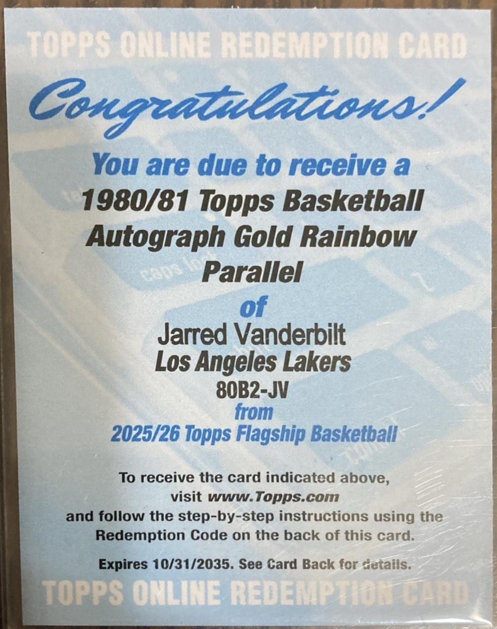 Jarred Vanderbilt [Gold Rainbow] #80B2-JV