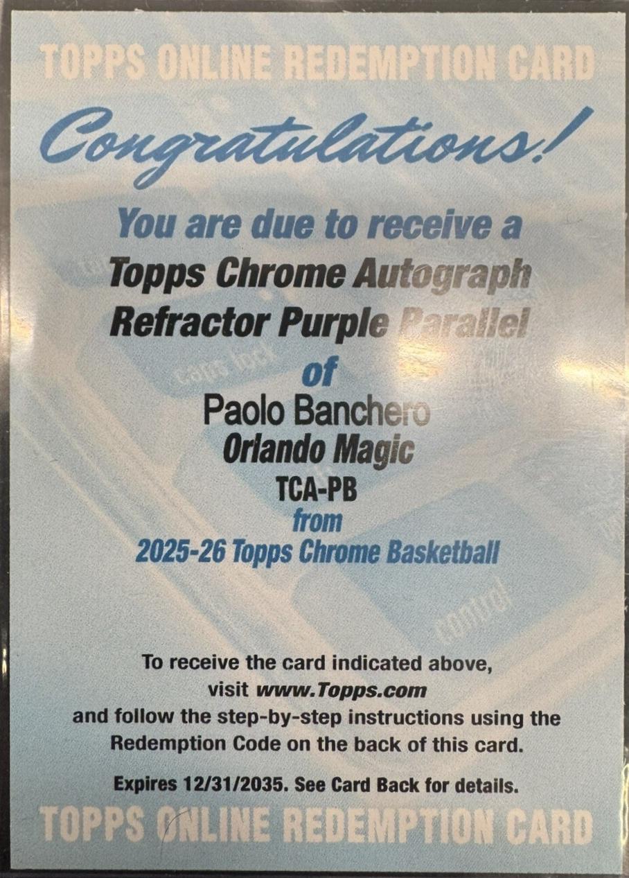 Paolo Banchero [Refractor Purple] #TCA-PB