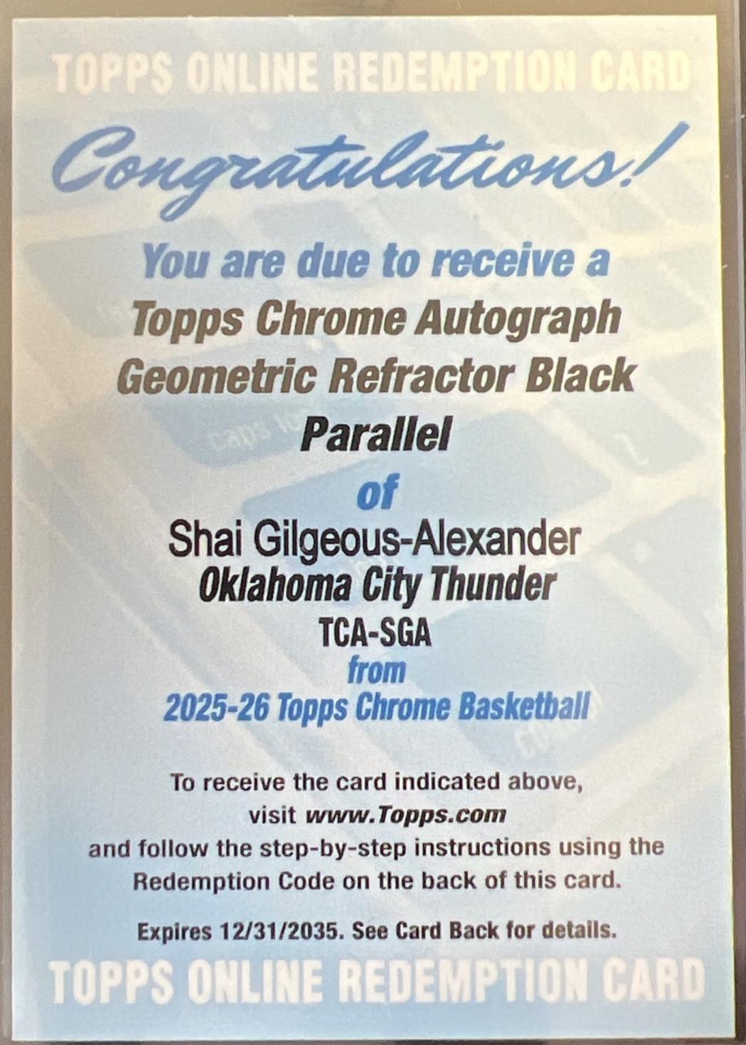 Shai Gilgeous-Alexander [Refractor Geometric Black] #TCA-SGA