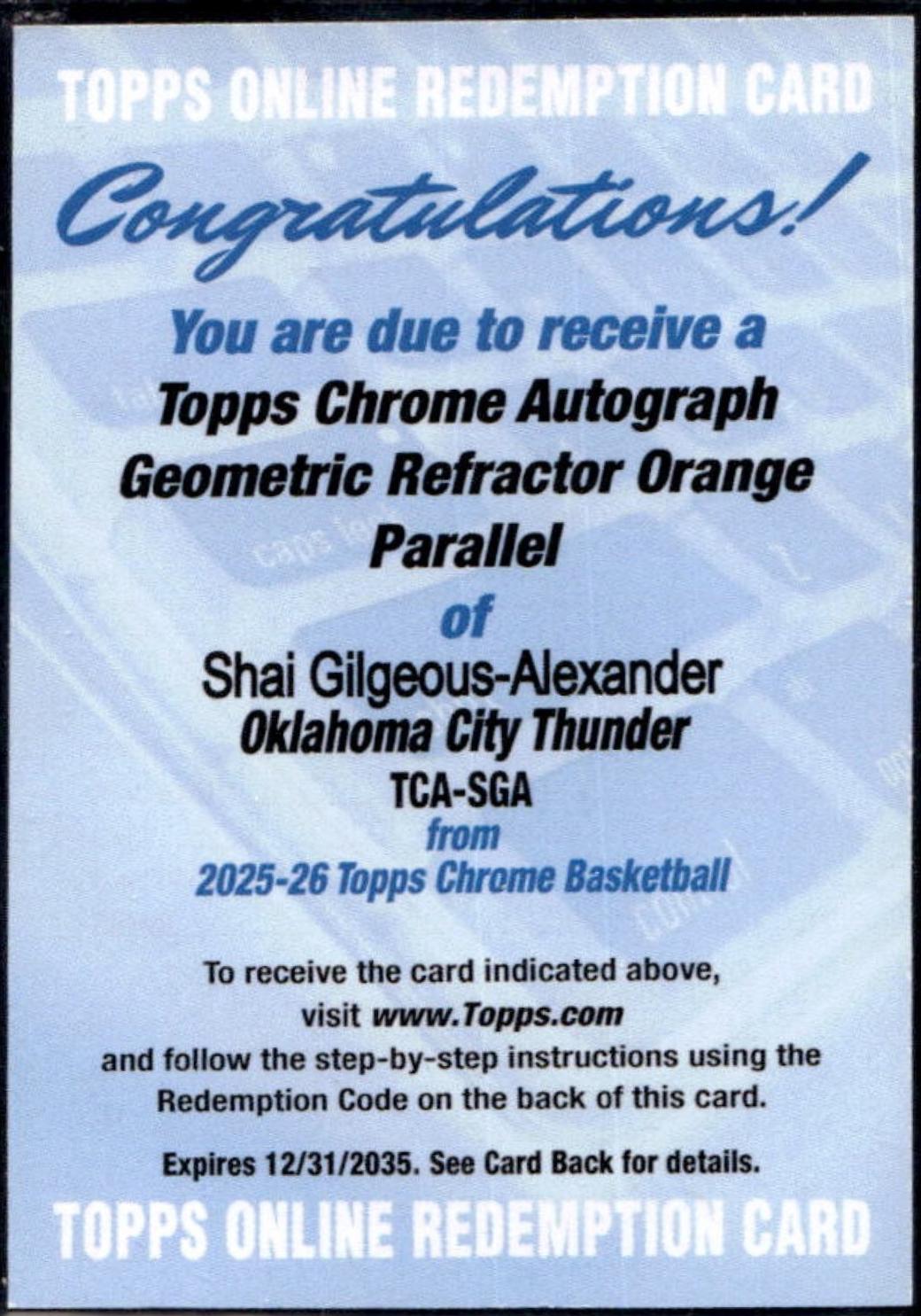 Shai Gilgeous-Alexander [Refractor Geometric Orange] #TCA-SGA