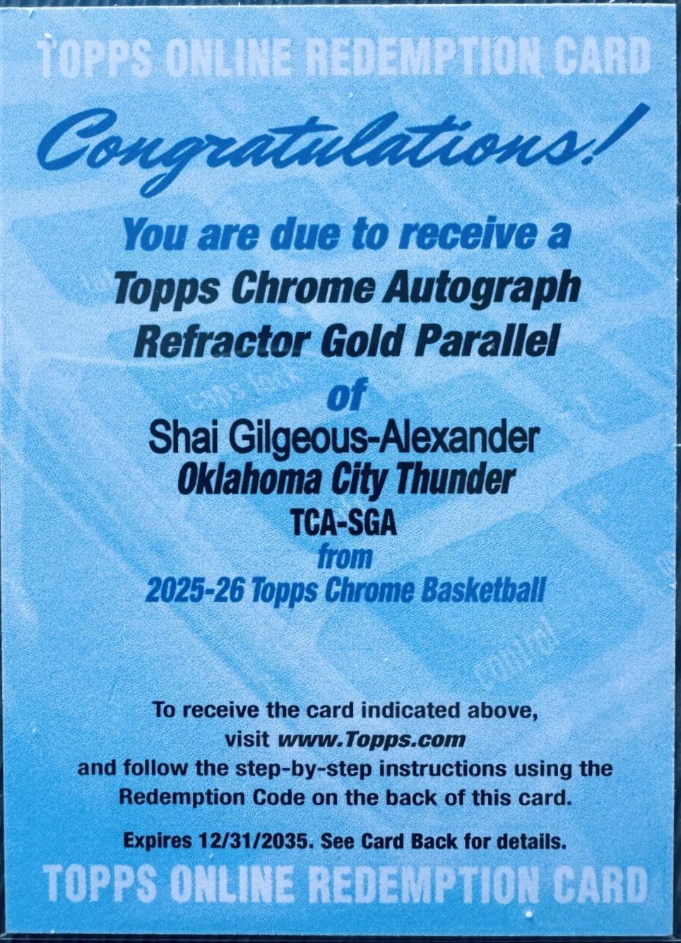 Shai Gilgeous-Alexander [Refractor Gold] #TCA-SGA