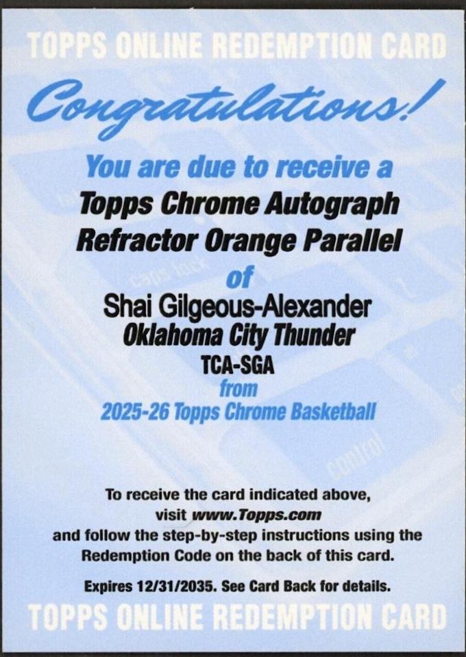 Shai Gilgeous-Alexander [Refractor Orange] #TCA-SGA