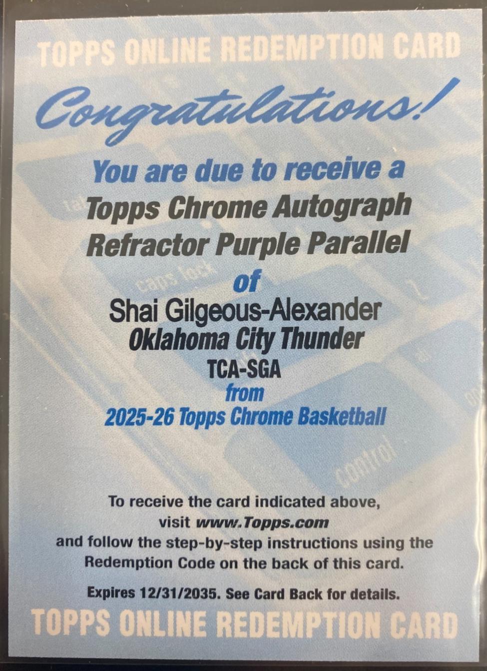 Shai Gilgeous-Alexander [Refractor Purple] #TCA-SGA