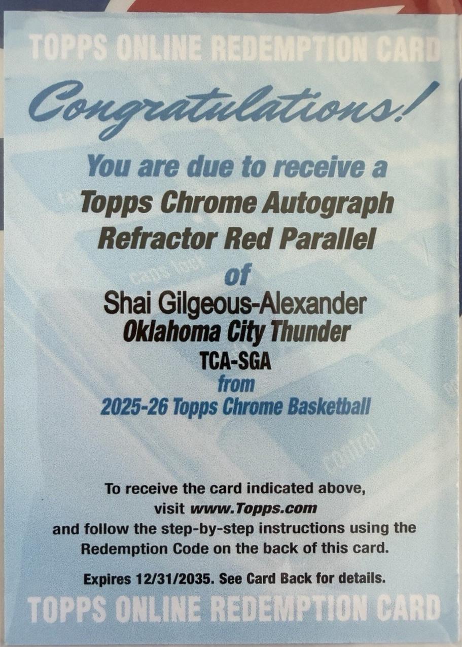 Shai Gilgeous-Alexander [Refractor Red] #TCA-SGA