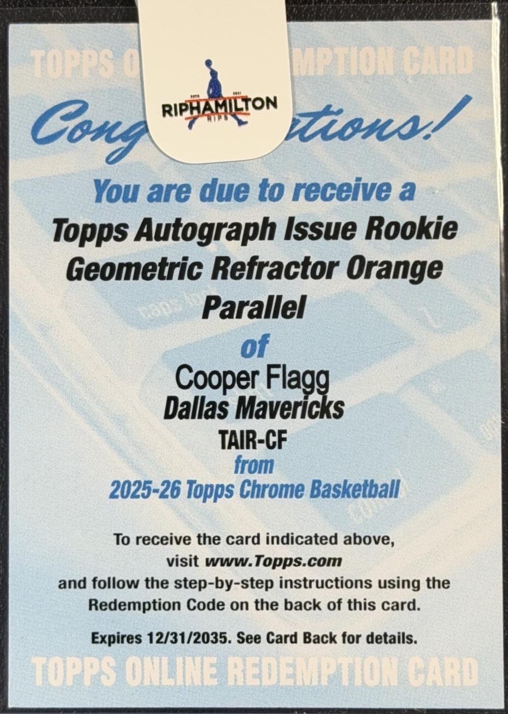 Cooper Flagg [Refractor Orange] #TAIR-CF