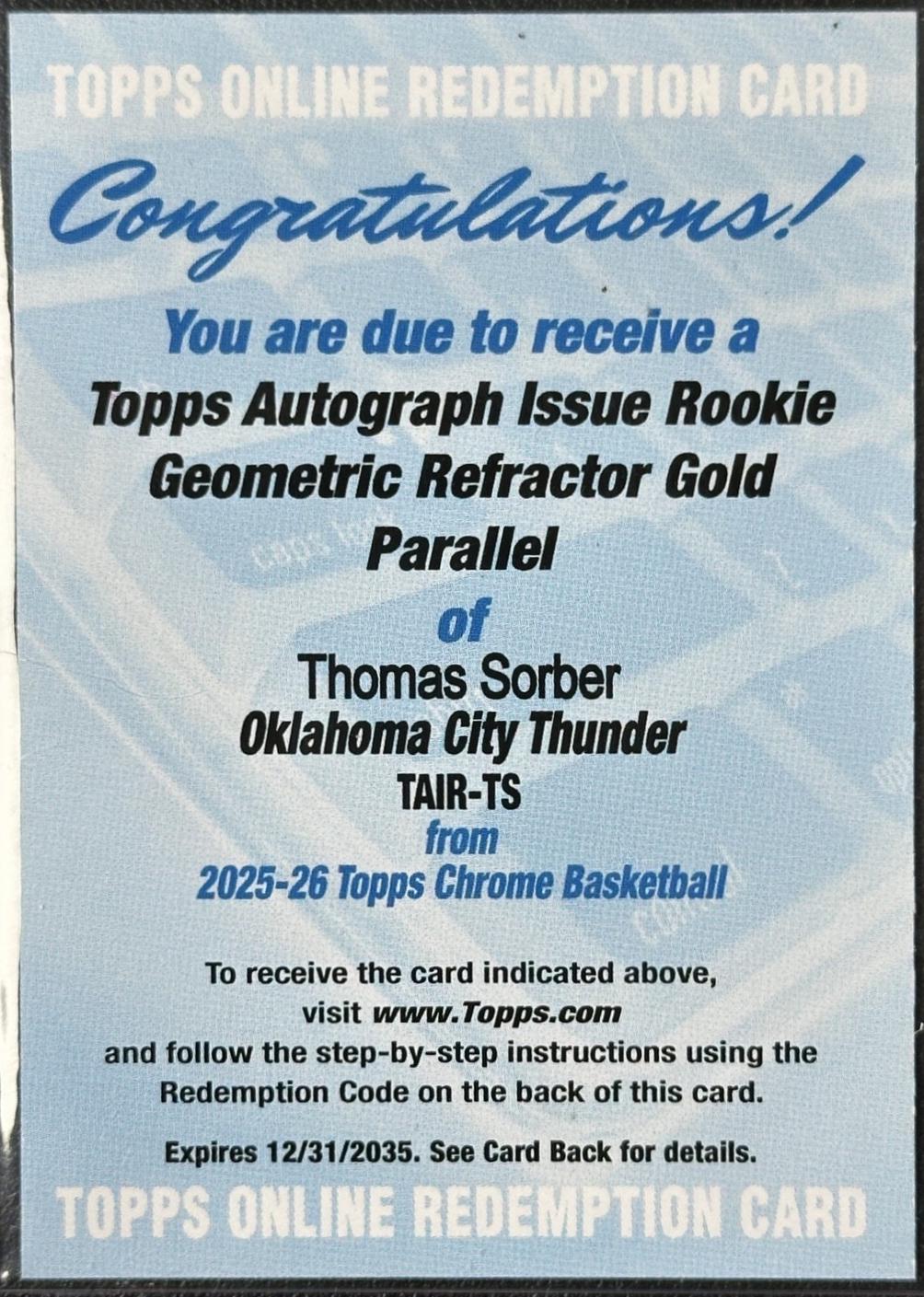 Thomas Sorber [Refractor Gold] #TAIR-TS