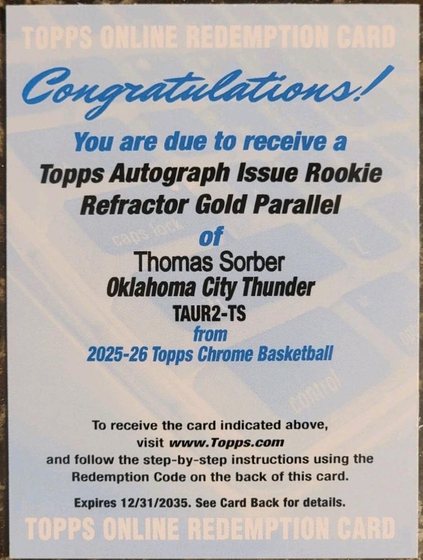 Thomas Sorber [Refractor Gold] #TAUR2-TS