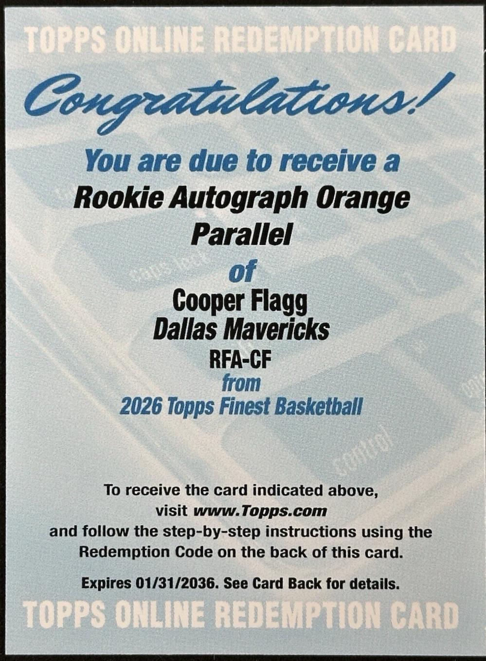 Cooper Flagg [Orange Refractor] #RFA-CF