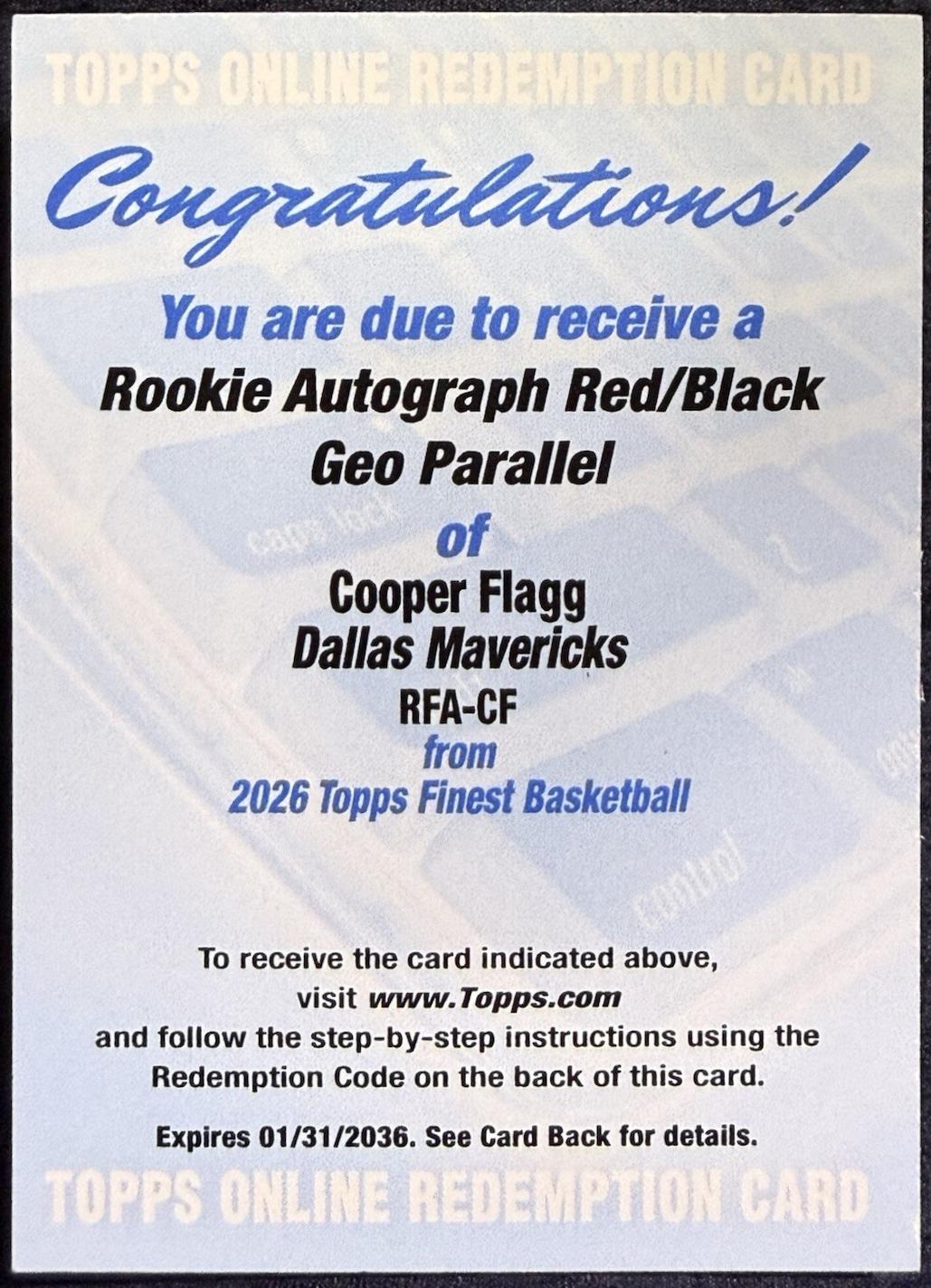 Cooper Flagg [Red Black Geometric Refractor] #RFA-CF