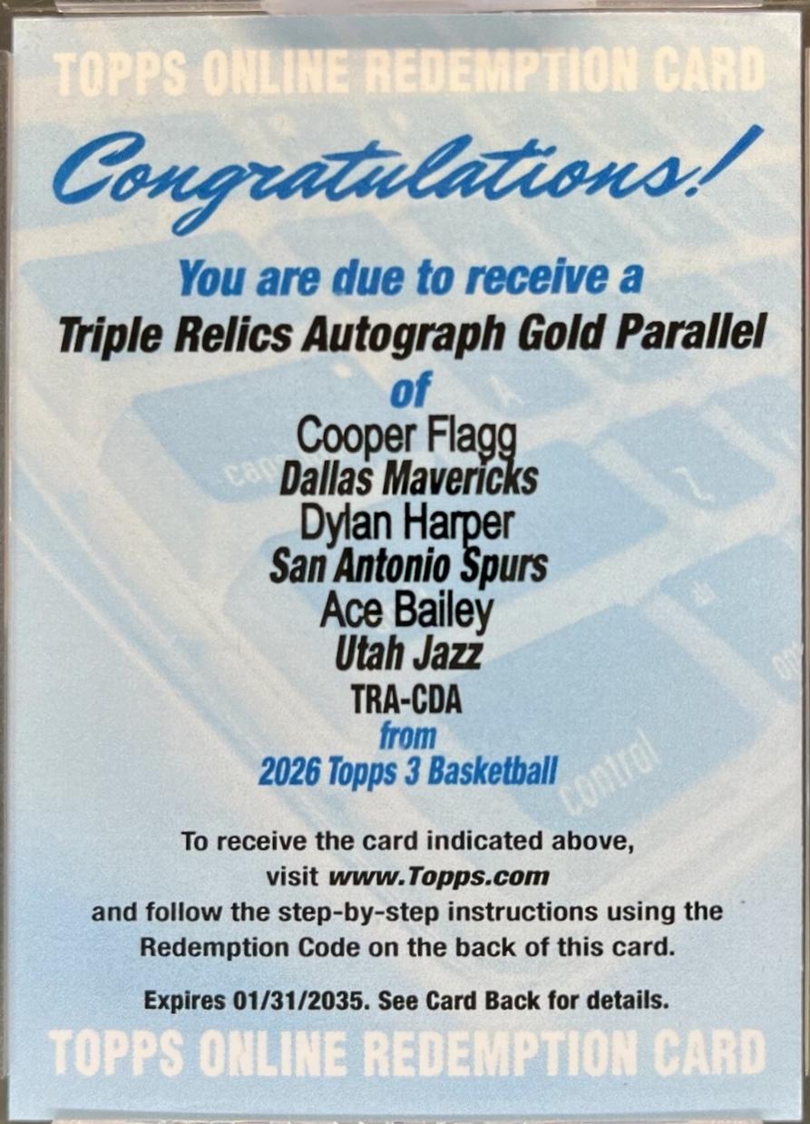 Ace Bailey / Cooper Flagg / Dylan Harper [Gold] #TRA-CDA