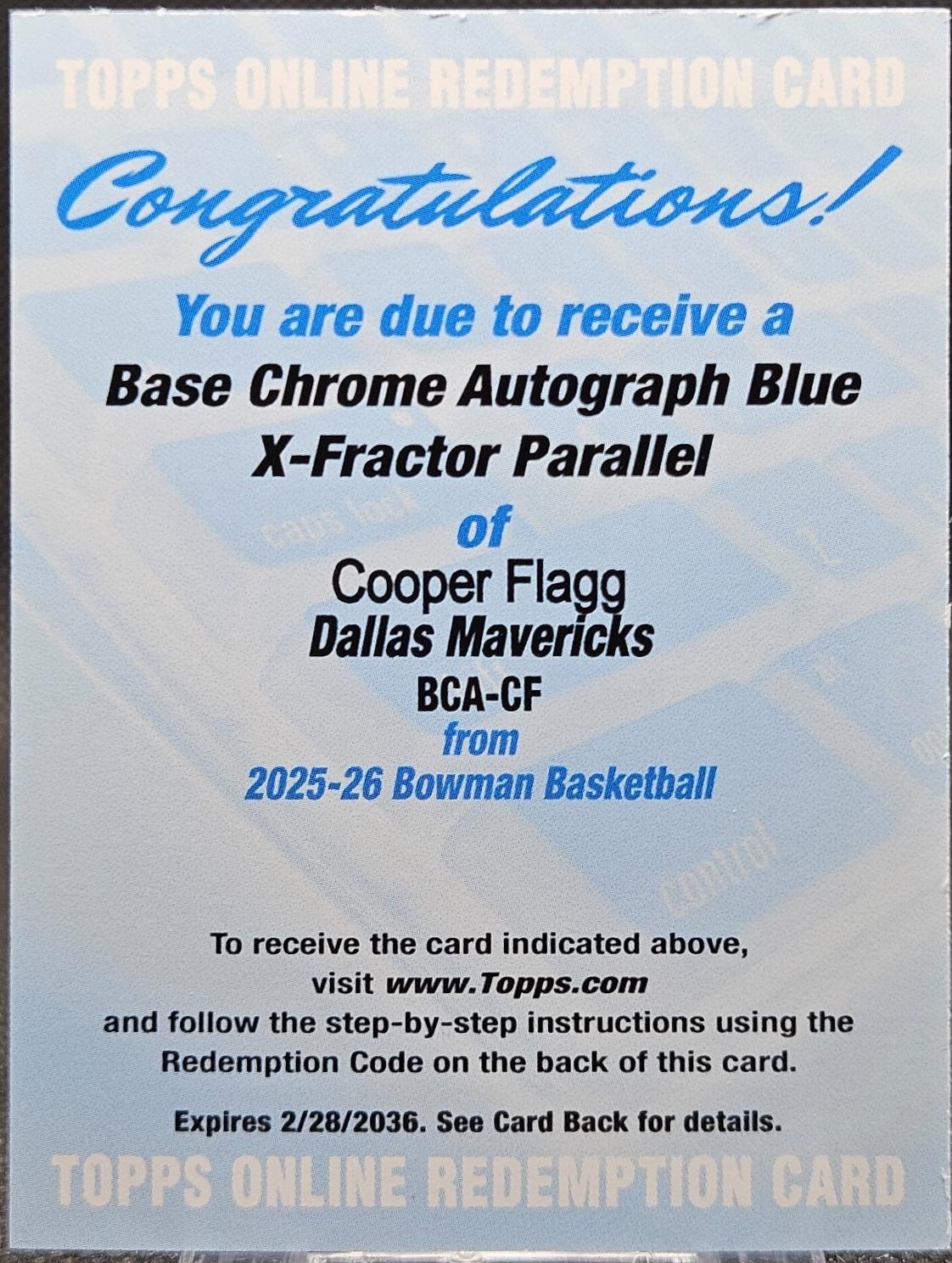 Cooper Flagg [Blue X-Fractor] #BCA-CF