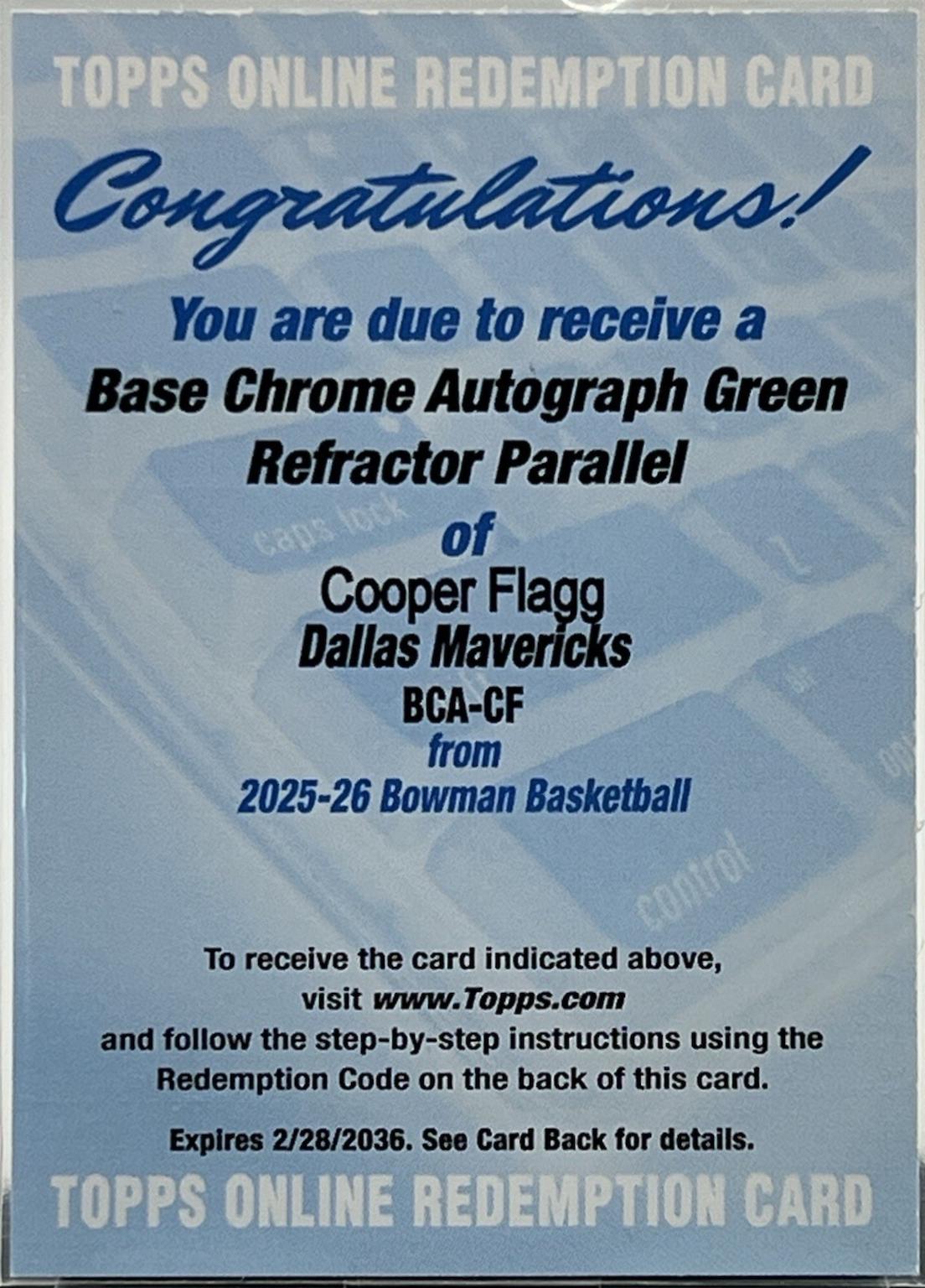 Cooper Flagg [Reptilian Green Refractor] #BCA-CF
