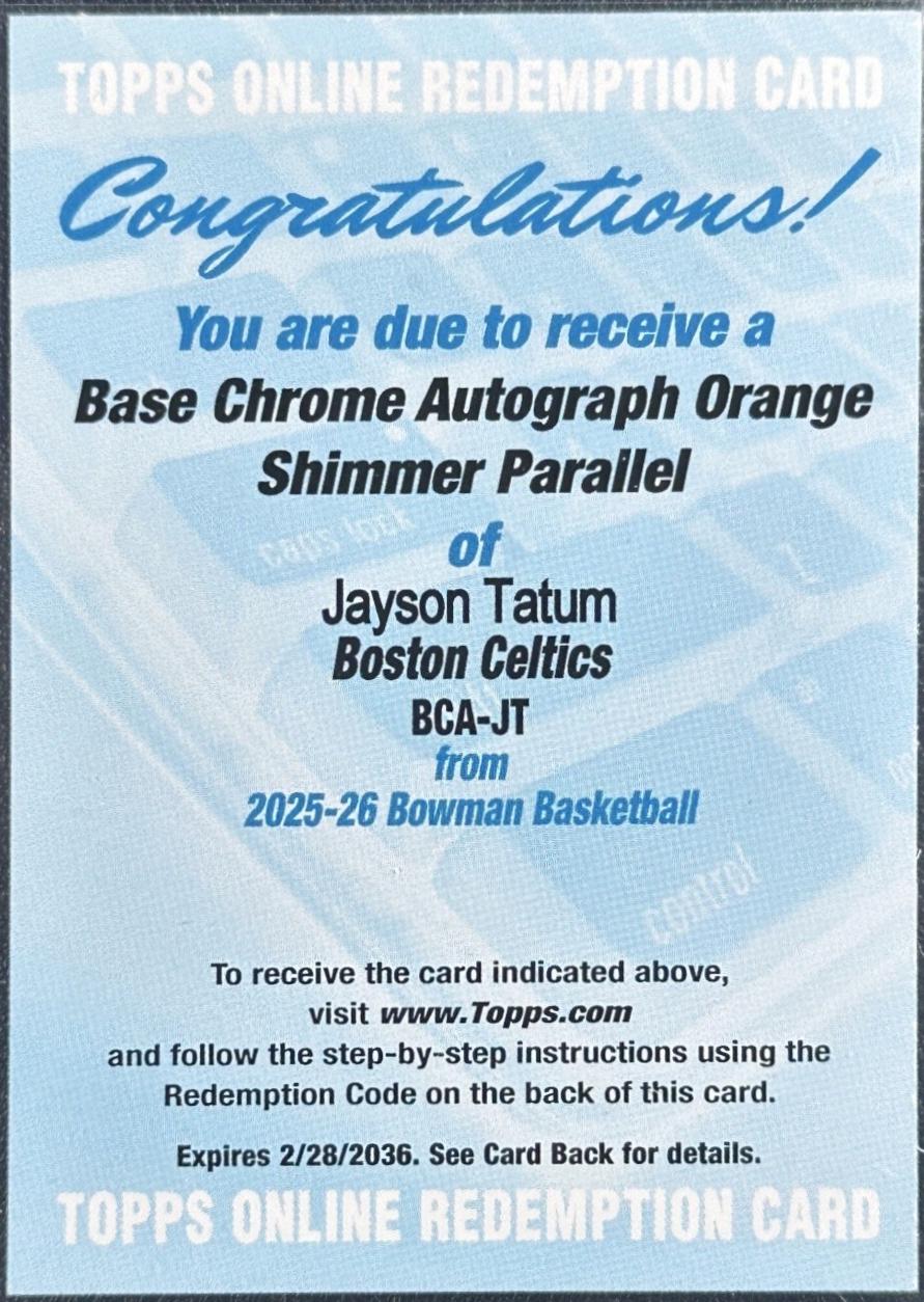 Jayson Tatum [Orange Shimmer Refractor] #BCA-JT