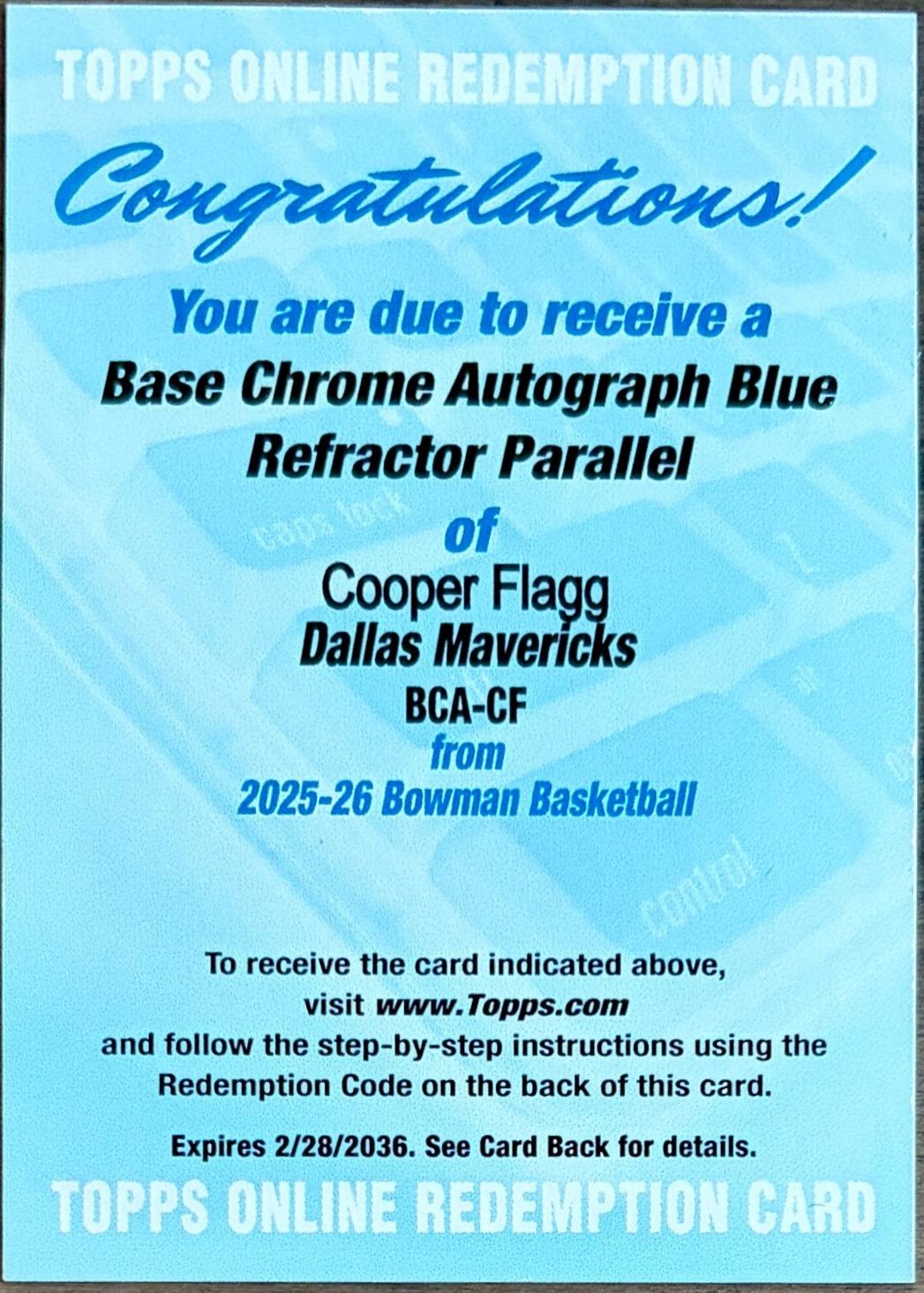 Cooper Flagg [Blue Refractor] #BCA-CF