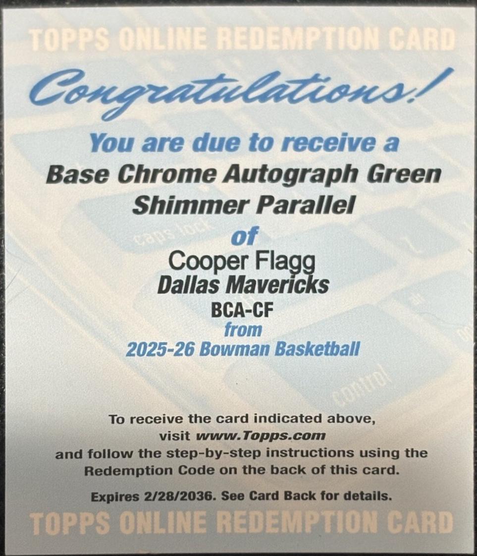 Cooper Flagg [Green Shimmer Refractor] #BCA-CF
