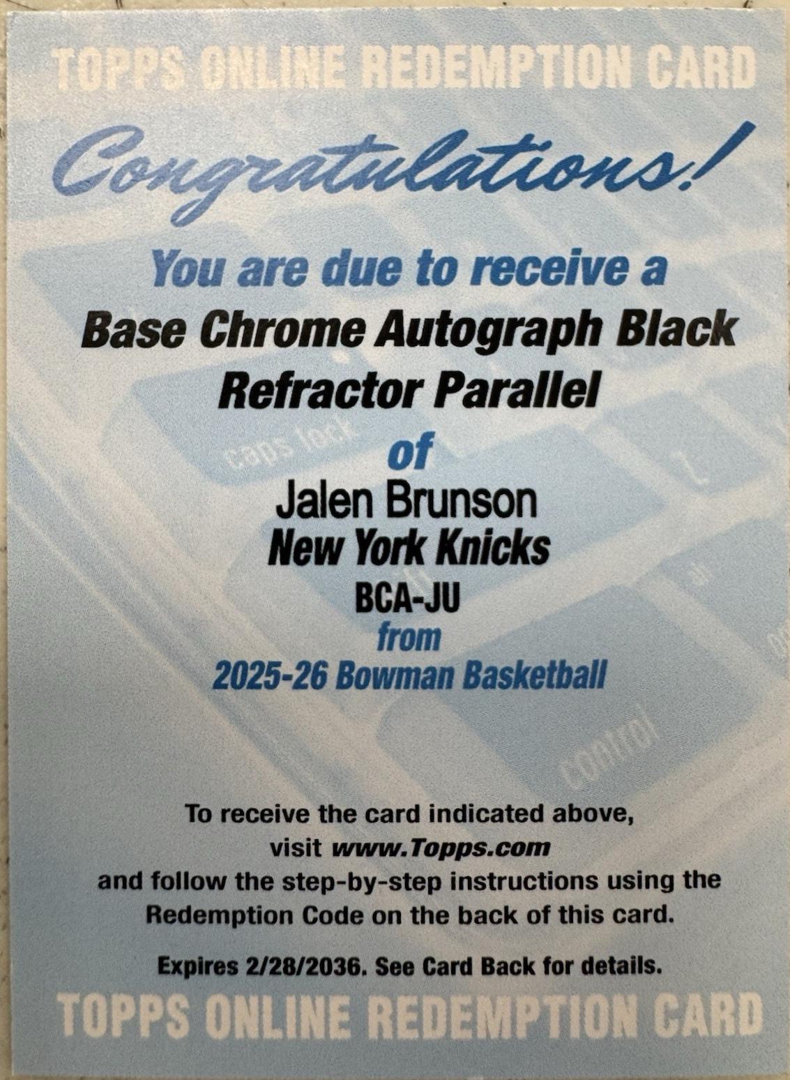 Jalen Brunson [Black Refractor] #BCA-JU