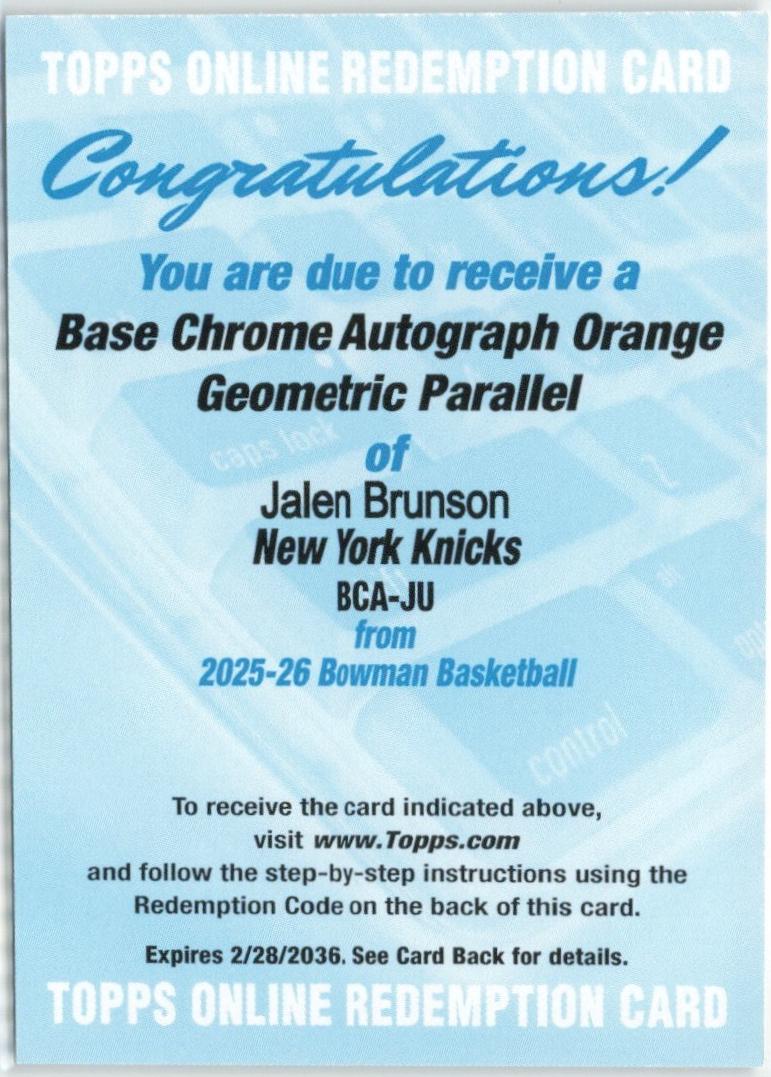 Jalen Brunson [Orange Geometric] #BCA-JU