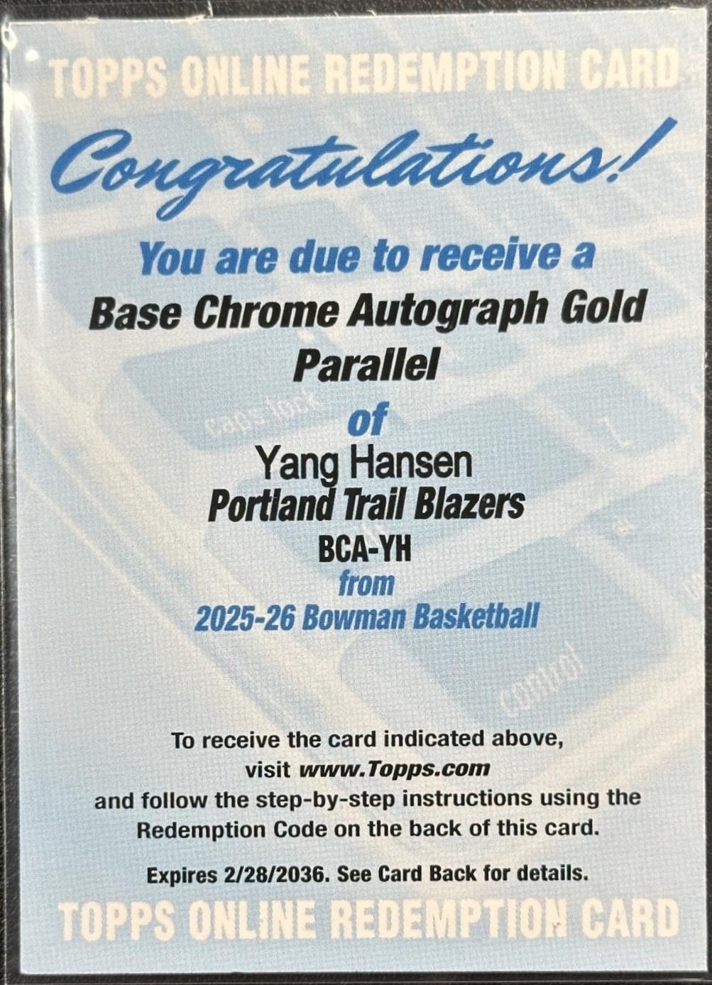 Yang Hansen [Gold Refractor] #BCA-YH