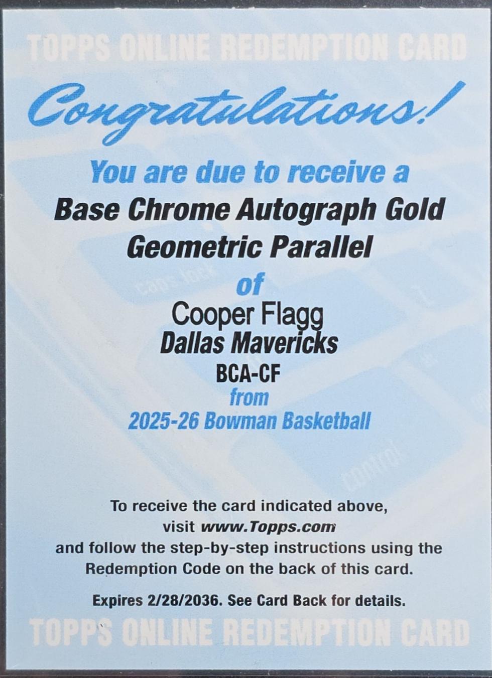 Cooper Flagg [Gold Geometric] #BCA-CF
