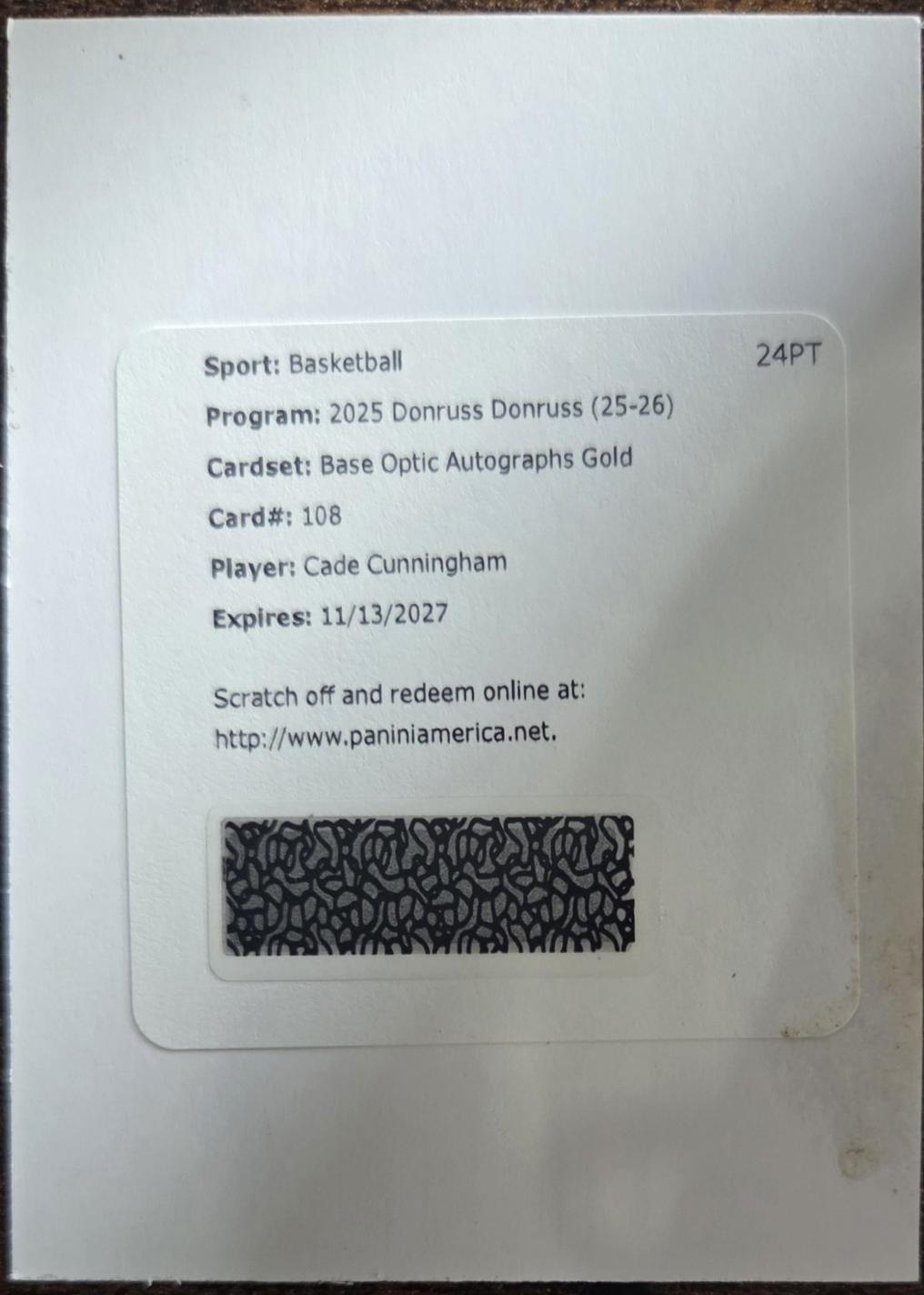 Cade Cunningham [Gold Holo Optic Autograph] #108