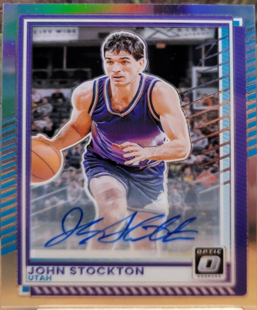 John Stockton [Cracked Ice Holo Optic Autograph] #136
