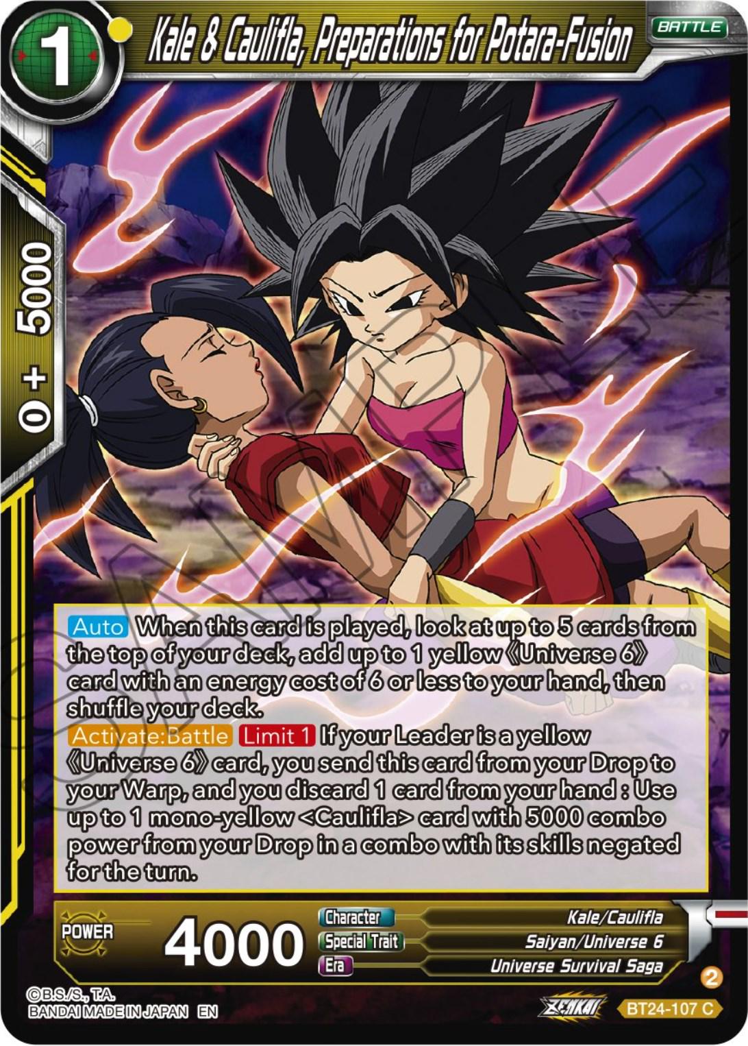 Kale & Caulifla, Preparations for Potara-Fusion BT24-107