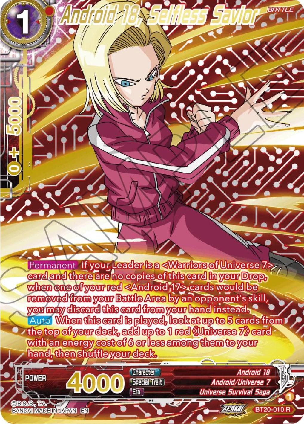 Android 18, Selfless Savior [Gold Stamped Foil] BT20-010