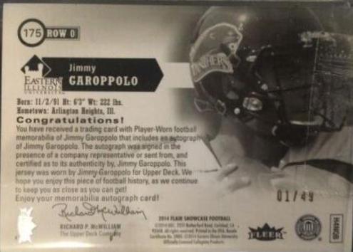 Jimmy Garoppolo [Row 0 Legacy Autograph Patch] #175