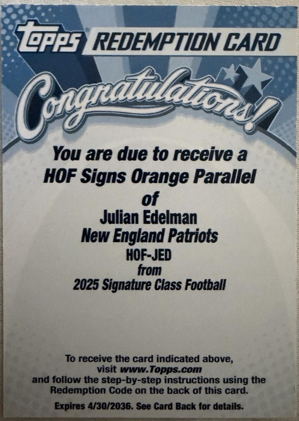 Julian Edelman [Orange] #HOF-JED