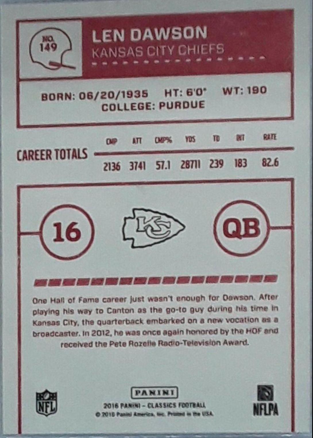 Len Dawson [Red Back] #149