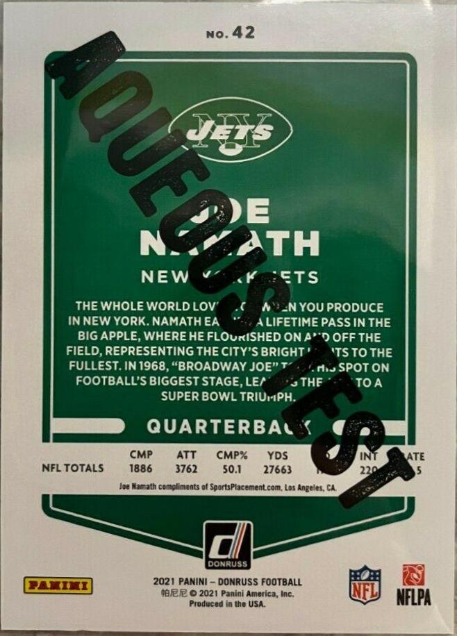 Joe Namath [No Helmet Aqueous Test] #42