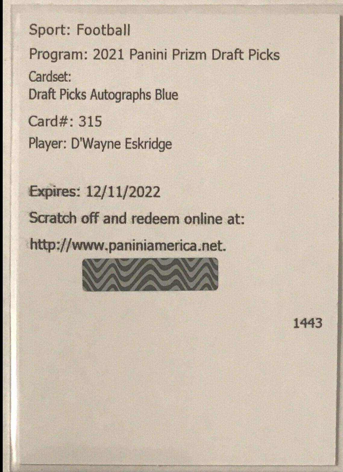 D'Wayne Eskridge [Blue Prizm] #DPA-DWE