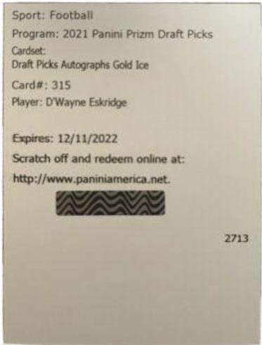 D'Wayne Eskridge [Gold Ice Prizm] #DPA-DWE