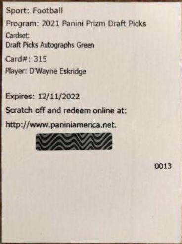 D'Wayne Eskridge [Green Prizm] #DPA-DWE