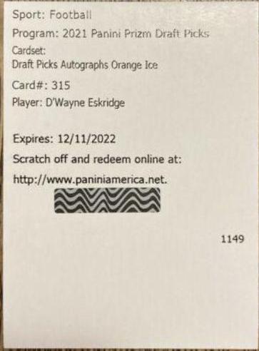 D'Wayne Eskridge [Orange Ice Prizm] #DPA-DWE