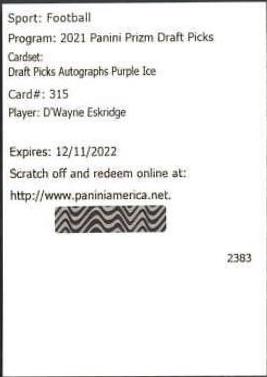 D'Wayne Eskridge [Purple Ice Prizm] #DPA-DWE