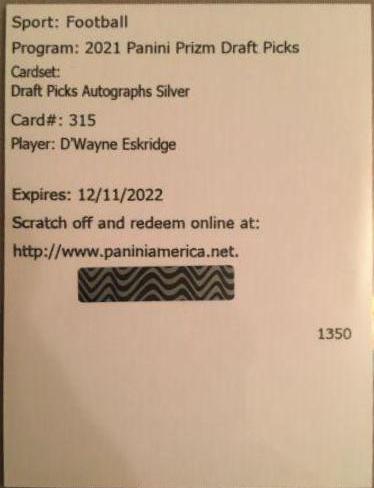 D'Wayne Eskridge [Silver Prizm] #DPA-DWE