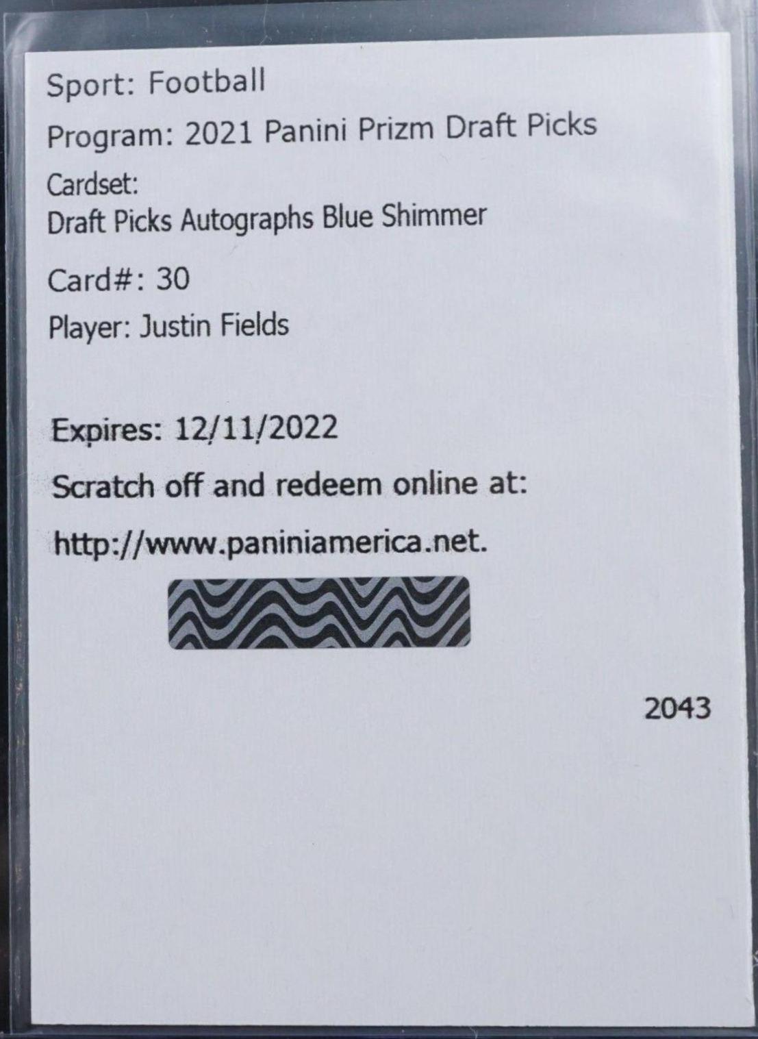 Justin Fields [Blue Shimmer Prizm] #DPA-JFI
