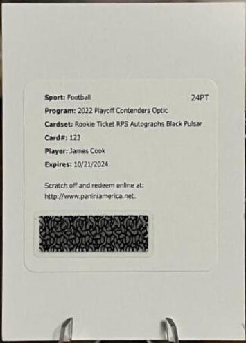 James Cook [Rookie Ticket Autograph Black Pulsar] #123