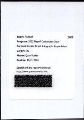 Quay Walker [Rookie Ticket Autograph Purple Pulsar] #192