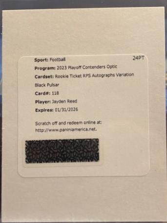 Jayden Reed [Black Pulsar RPS Autograph Variation] #118
